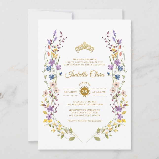 Jardin Whimsical Gold Quinceañera Invitations (Devant)