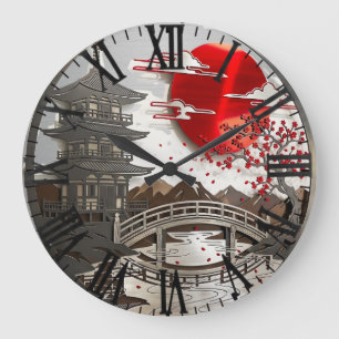 Jardin Zen Japonais & Pagode Horloge Murale Art