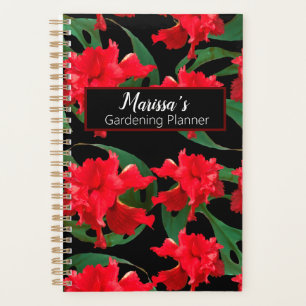 Jardinier Hibiscus Monstera Motif Noir Rouge