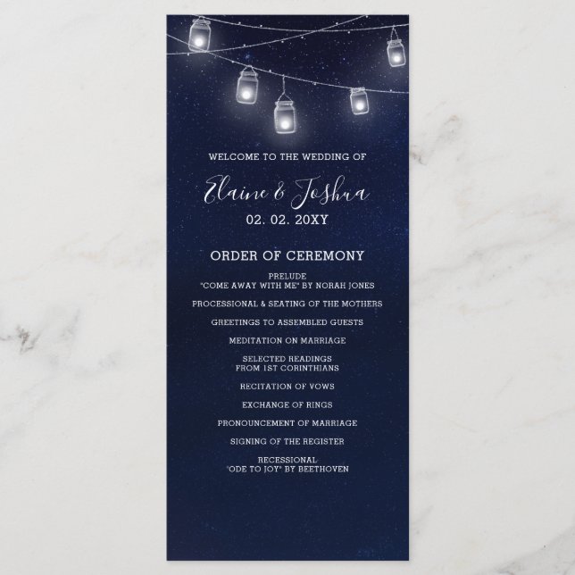 jarres en mason ciel étoilé Programmes de mariage (Devant)