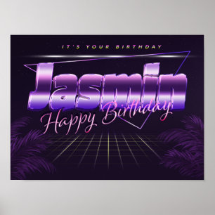 Jasmin Nom Prénom lilas affiche rétro Anniversaire
