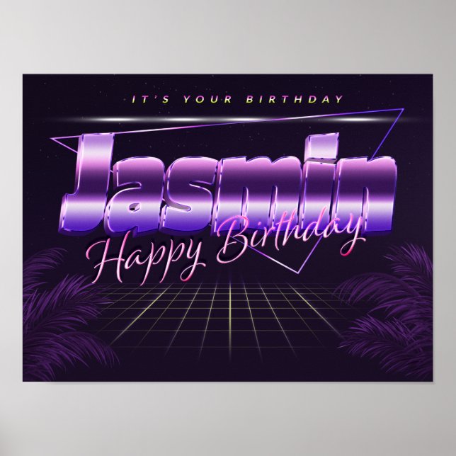 Jasmin Nom Prénom lilas affiche rétro Anniversaire (Devant)