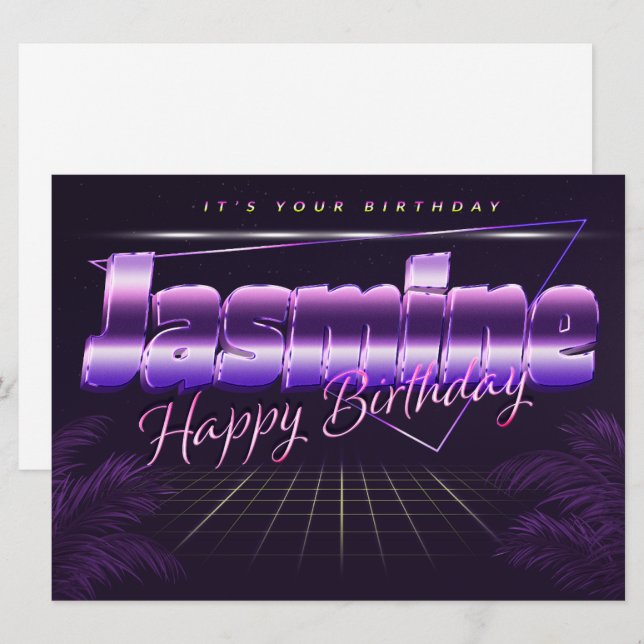 Jasmine Nom Prénom lila retro Carte Anniversaire (Devant / Derrière)