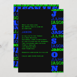 JASONCool Modern Bar Mitzvah Invitation Black Blue