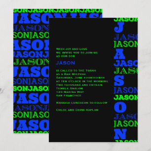 JASONCool Moderne Bar Mitzvah Invitation Black Blu