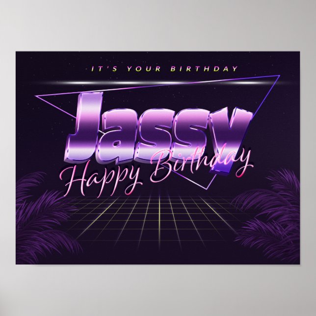 Jassy Nom Vorname lila retro Poster Geburtstag (Devant)