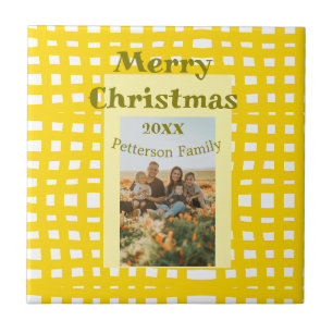 Jaune blanc carreaux rétro Noël vacances famille