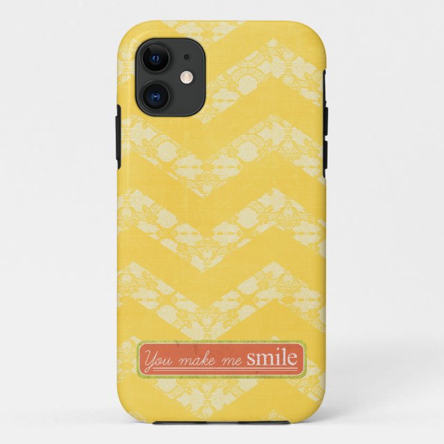 Jaune blanc dentelle Chevron iPhone 5/5S Coque (Dos)