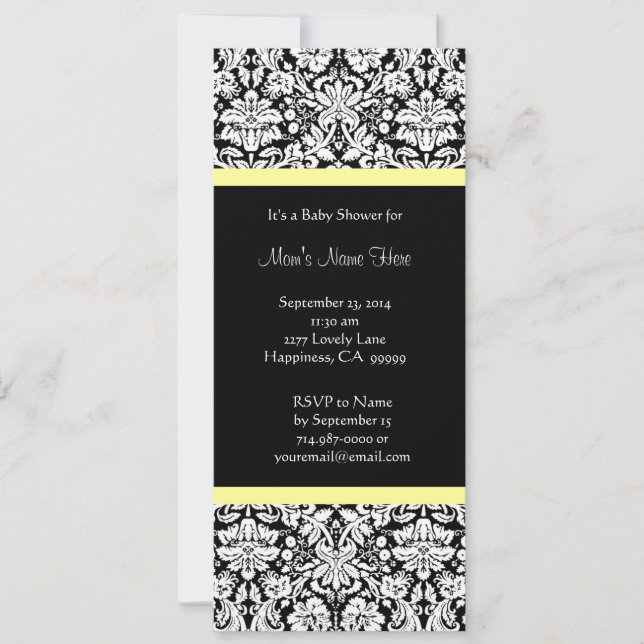 Jaune Blanc Noir Damas Bébé Douche Invitations (Devant)