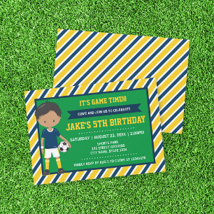 Jaune Bleu Foncé Football Invitation Anniversaire
