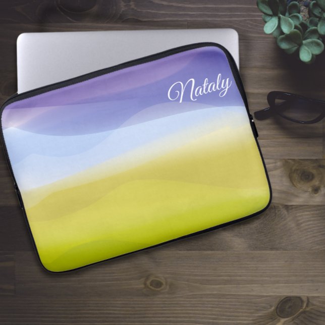 Jaune bleu minimaliste avec nom Sac électronique (Créateur téléchargé)