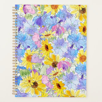 jaune bleu violet fleurs d'été main motif