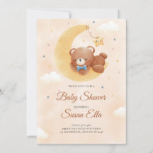 Jaune Brown mignonne ours Baby shower Invitation
