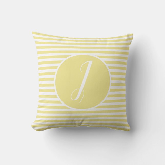 Jaune Cadre Monogramme Lettre Rayures Coussin (Recto)