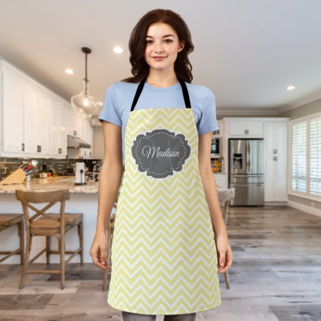 Jaune Chevron personnalisé tablier (Yellow Chevron Personalized Apron)