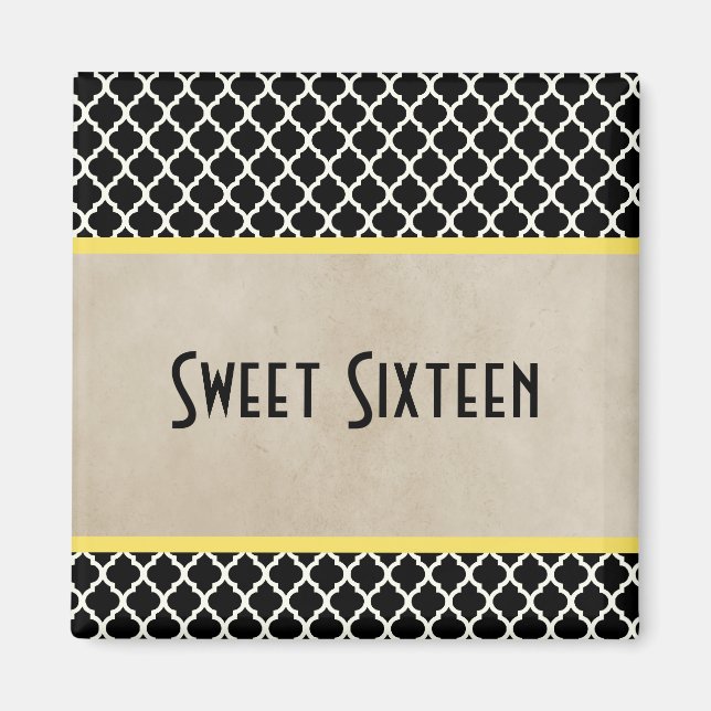 Jaune Chic Quatrefoil Sweet 16 Magnet (Devant)