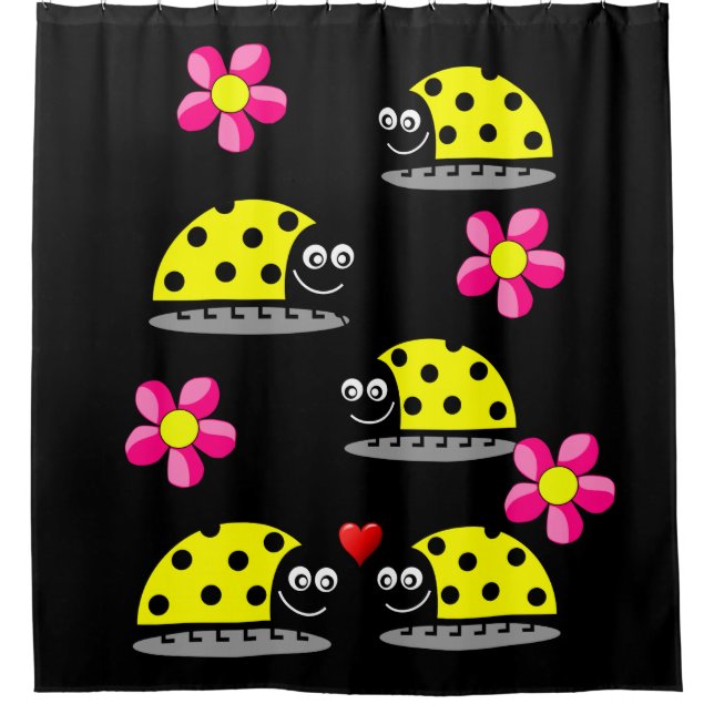 Jaune coccinelle noire enfant rideau de douche (Devant)