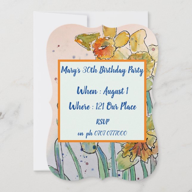 Jaune Daffodil Floral 40e anniversaire Invitation (Devant)