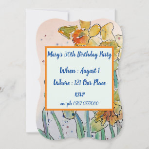 Jaune Daffodil Floral 40e anniversaire Invitation