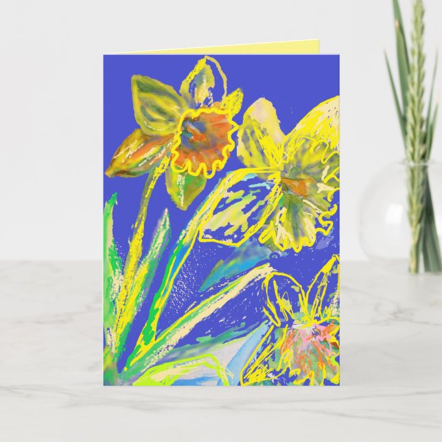 Jaune Daffodil Peinture fleurs carte florale (Devant)
