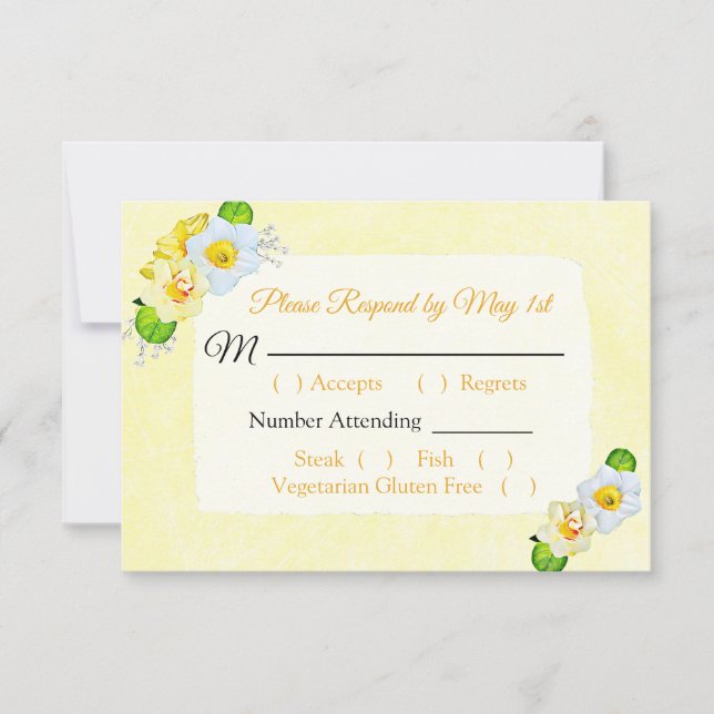 Jaune Daffodiles Floral Mariage carte RSVP (Devant)