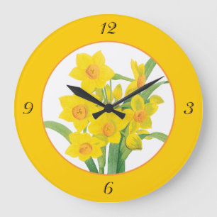 Jaune Daffodiles sur Orange Horloge Florale 4 numé