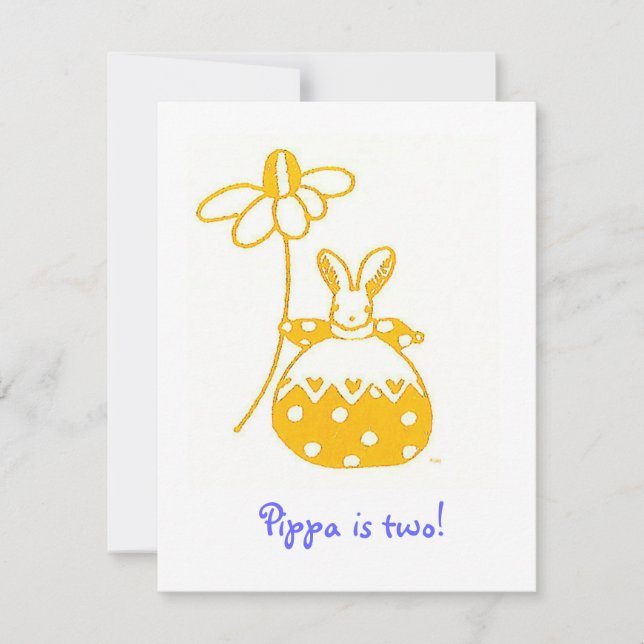 Jaune Daisy Bunny invitation anniversaire (Devant)