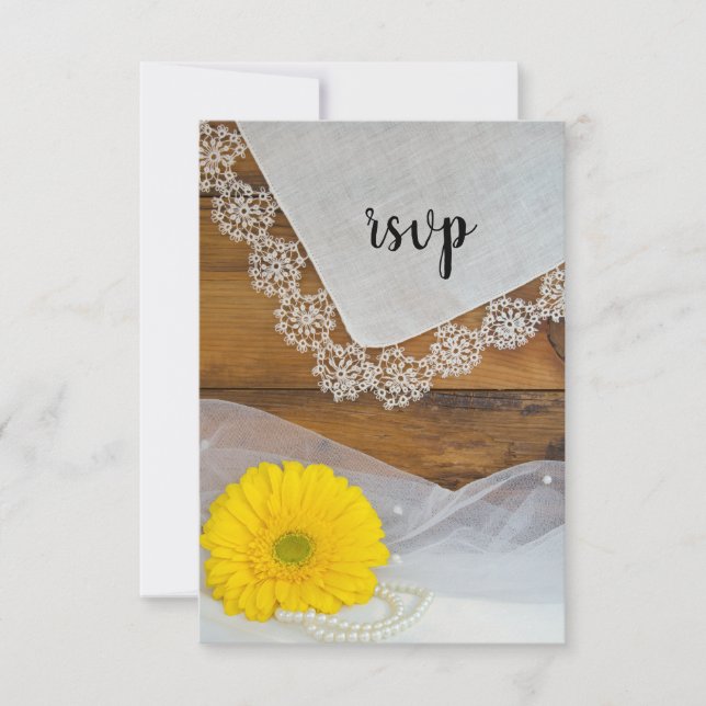 Jaune Daisy et dentelle Pays Grotte Mariage RSVP (Devant)