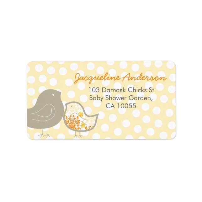 Jaune Damask Chicks Baby showers Étiquettes de adr (Devant)