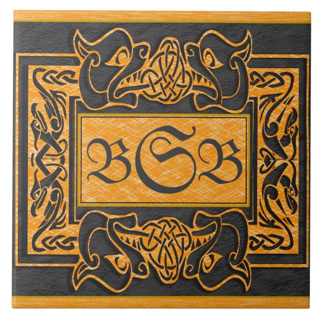 "Jaune Dragons Respire" 3 Carreaux Monogrammes Ini (Devant)