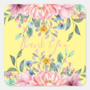 Jaune ensoleillé avec fleurs autocollant carré