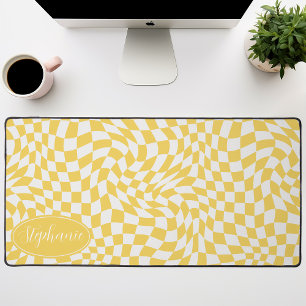 Jaune et Blanc Damier Vague Rétro Groovy