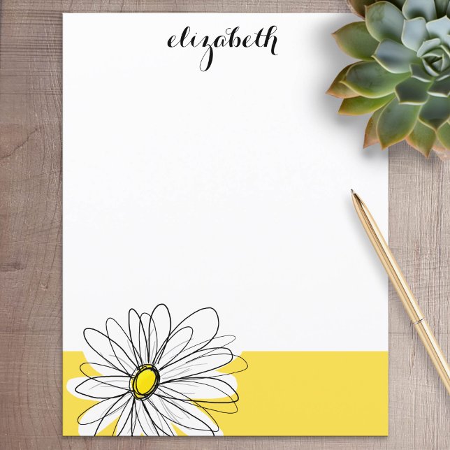 Jaune et Blanc Fantaisiste Daisy avec Texte Person (Personalized Stationery)