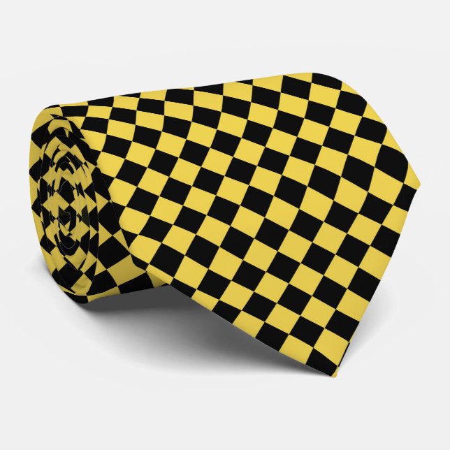 Jaune et Noir Plaid Élégant Cravate (Roulé)