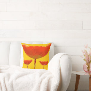 Jaune et Orange Moderne Poppy Coussin floral