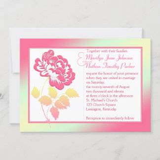 Jaune et rose Peony Faire-part de mariage lin