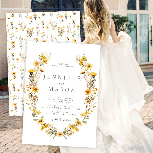 Jaune fleurs minuscules fleurs sauvages faire-part (Créateur téléchargé)