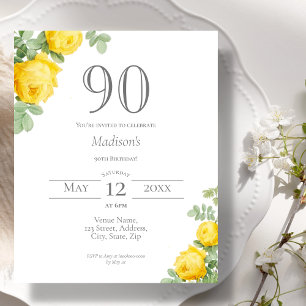 Jaune floral 90e anniversaire Invitation budgéta