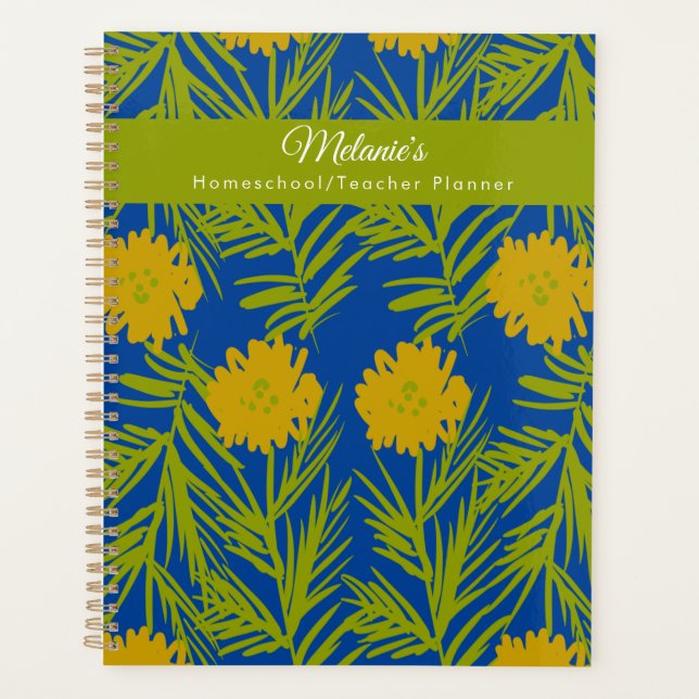 Jaune Floral Enseignant School Homeschool Planner (Devant)