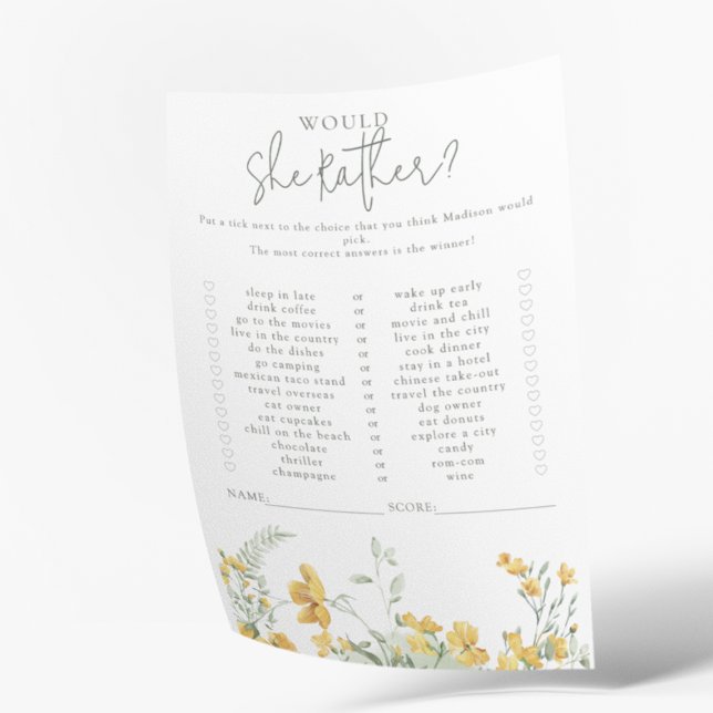 Jaune Floral | Jeu de Fête de Bébé 'Préfèrerait-El (Créateur téléchargé)