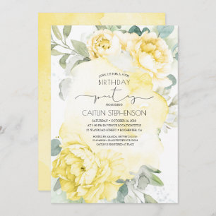 Jaune Floral Vert Doux Invitation Anniversaire