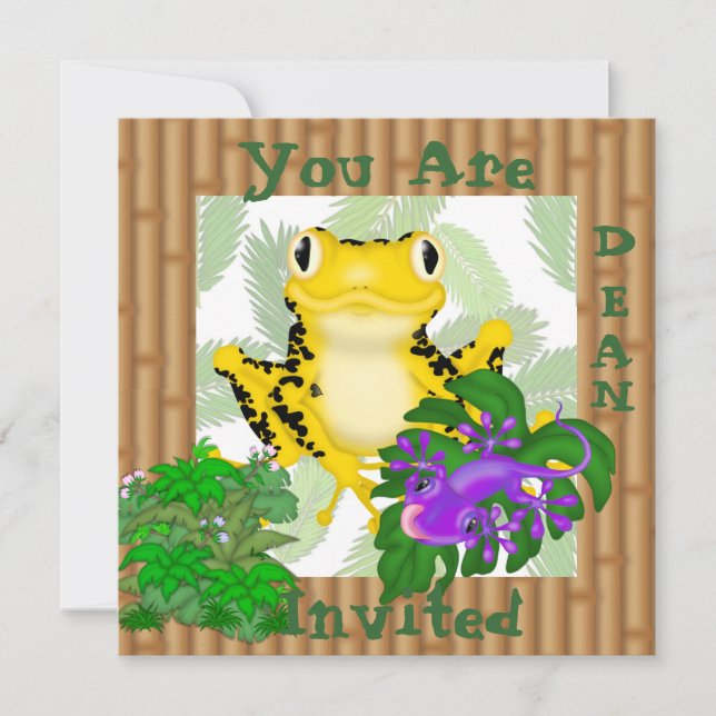 JAUNE FROG AVEC LIZARD CUTE Kids Invitation (Devant)