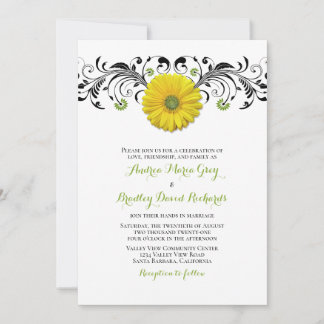 Jaune Gerber Daisy Floral Faire-part de mariage