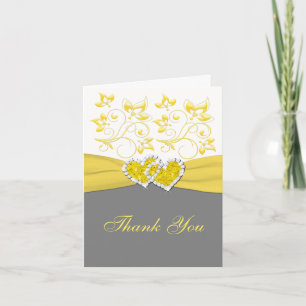 Jaune, Gris, Blanc Coeurs joints Carte de remercie