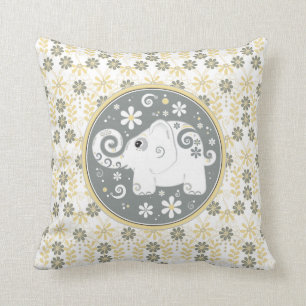 Jaune gris blanc Elephant Daisy Floral Coussin