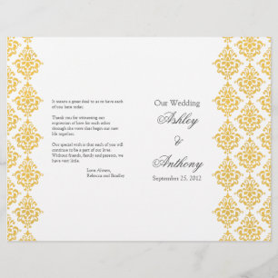Jaune Gris Damas Programme de mariage pliable