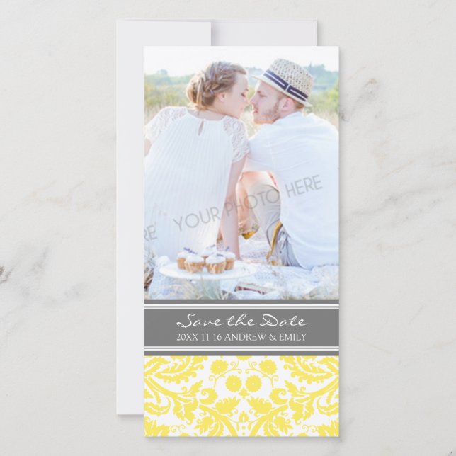 Jaune Gris Enregistrer la date Mariage Cartes phot (Devant)