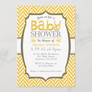 Jaune Gris Herringbone Baby Shower Invitations