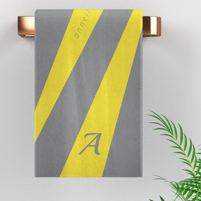 Jaune gris moderne élégant chic audacieux monogram (Créateur téléchargé)