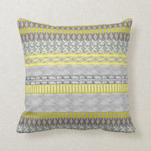 Jaune Gris Moderne Fairisle Motif Jeu Oreiller